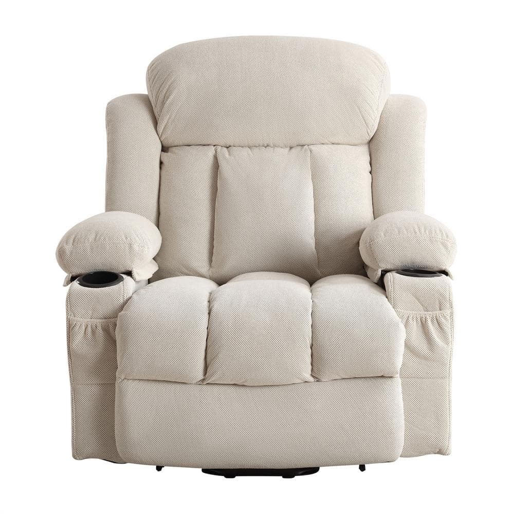 39 in. W Beige Velvet Recliner with Remote Control, Tufted and Storage