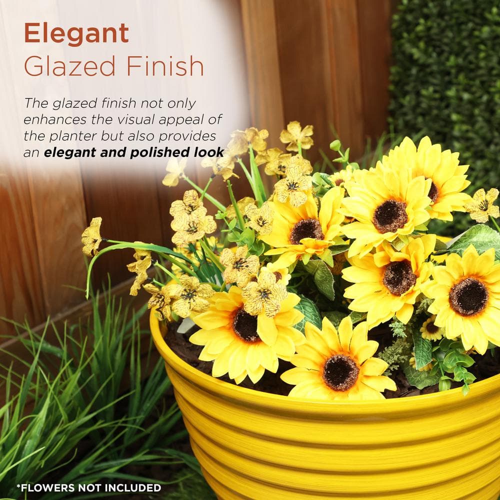 Alpine 16" Yellow Glazed Plastic Indoor/Outdoor Planter