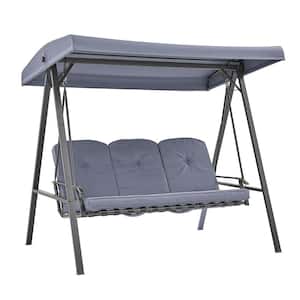 3-Person Steel Rocker Outdoor Porch Patio Swing Chair in Grey with Adjustable Canopy
