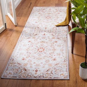 Tuscon Beige/Gray 3 ft. x 8 ft. Machine Washable Floral Border Runner Rug