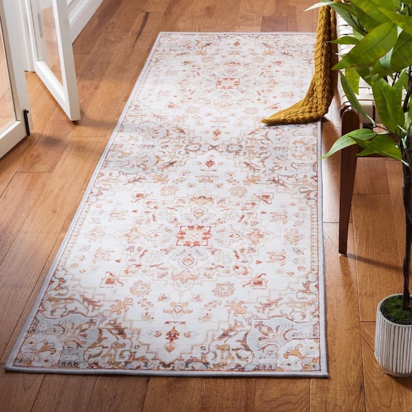 Tuscon Beige/Gray 3 ft. x 8 ft. Machine Washable Floral Border Runner Rug