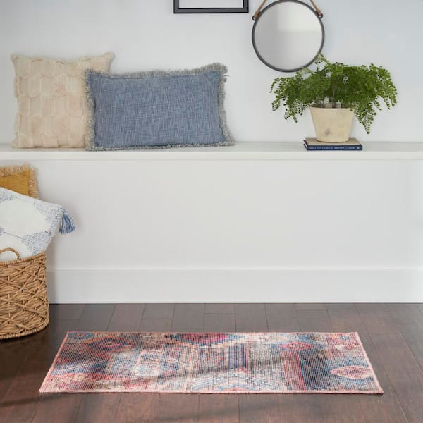 57 Grand Machine Washable doormat Multicolor 2 ft. x 4 ft. Bordered Transitional Kitchen Area Rug