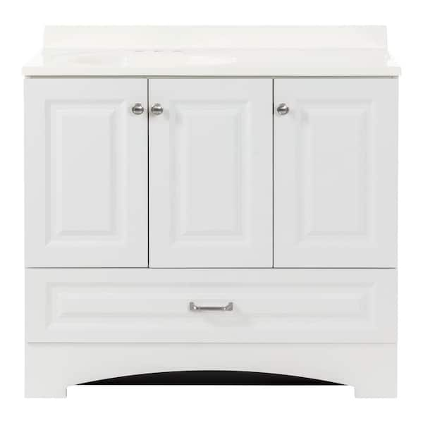 Glacier Bay Lancaster 37 In. Single Sink Raised Panel White Bath Vanity ...