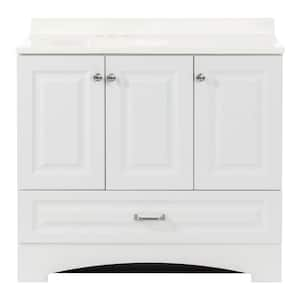 Lancaster 37 in. Single Sink Raised Panel White Bath Vanity with White Cultured Marble Top (Assembled)