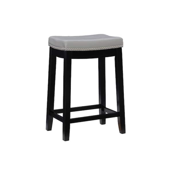 Linon Home Decor Concord 26.5 in. Black and Gray Backless Wood Counter Stool with Faux Leather Seat