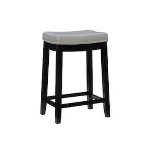 Concord 26.5 in. Seat Height Black Backless Wood Frame Counterstool with Gray Faux Leather Seat