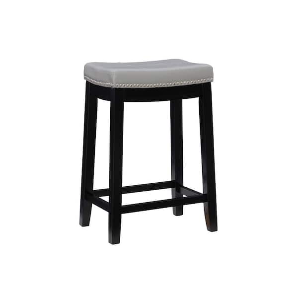 Linon Home Decor Concord 26.5 in. Seat Height Black Backless Wood Frame Counterstool with Gray Faux Leather Seat