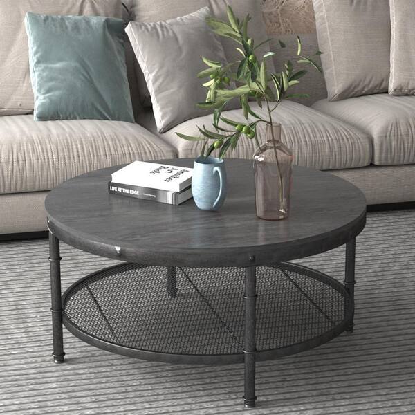 round wood and steel coffee table