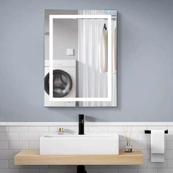 OLUMAT 24 in. W x 32 in. H Rectangular Frameless Wall Bathroom Vanity Mirror in Silver