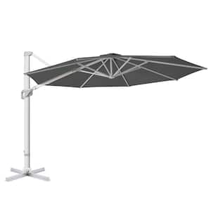 11 ft. Aluminum Patio Offset Umbrella Outdoor Cantilever Umbrella, 360° Rotation Device And Cross Base in Dark Grey