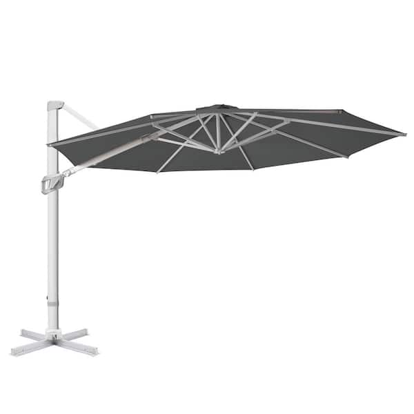 PASAMIC 11 ft. Aluminum Patio Offset Umbrella Outdoor Cantilever Umbrella, 360° Rotation Device And Cross Base in Dark Grey