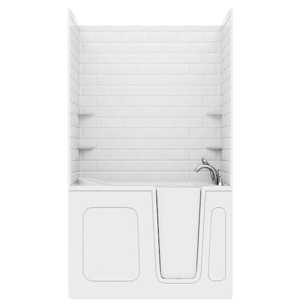 Rampart Wall Series 30 in. x 54 in. Right Side Drain Soaking Bathtub in White with 5x10 in. Tile Wall Kit