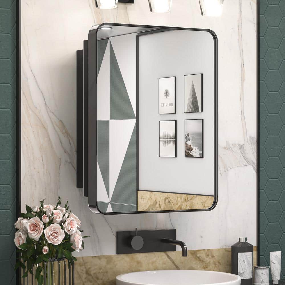 21 in. W x 27 in. H Rectangular Black Stainless Steels Framed Recessed/Surface Mount Medicine Cabinet with Mirror price history on PriceWatchPro