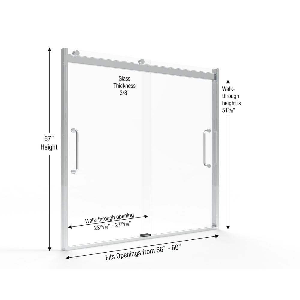 Arelo 60" Frameless Sliding Tub Door with Clear Glass and Chrome Finish