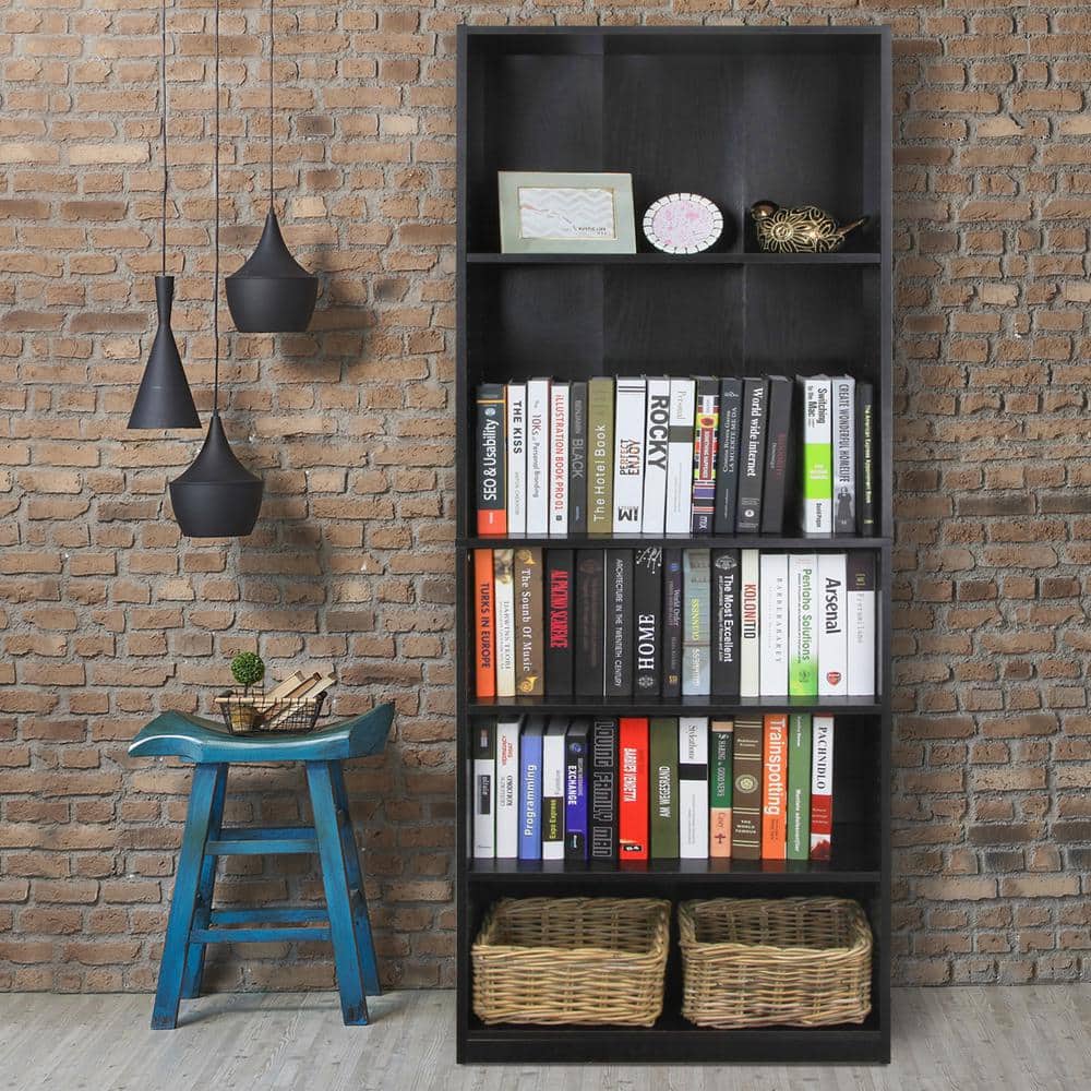 JAYA 5-Shelf Black Open Bookcase