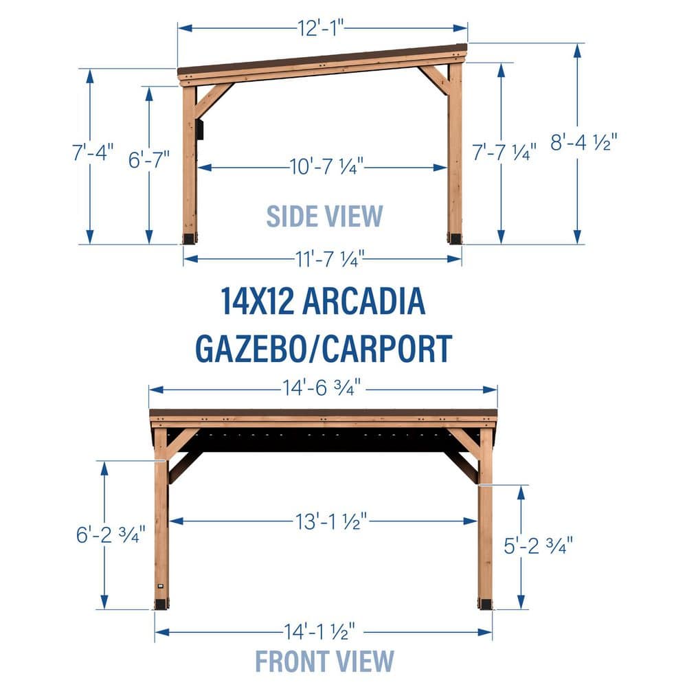 Arcadia 14'x12' Cedar Wood Gazebo with Galvanized Steel Roof