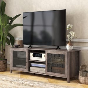 Industrial TV Cabinet Stand for TVs up to 65 in., Entertainment Center with Mesh Doors and Shelves for Living Room