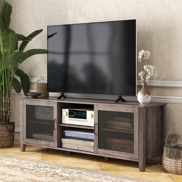 HOMCOM Industrial TV Cabinet Stand for TVs up to 65 in., Entertainment Center with Mesh Doors and Shelves for Living Room