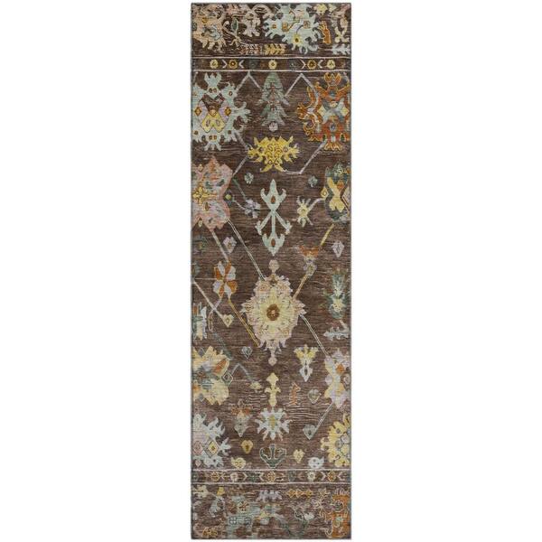 Mayfield Premium Machine Washable Abstract AMF2234 Chocolate 2 ft. x 7 ft. Runner Rug