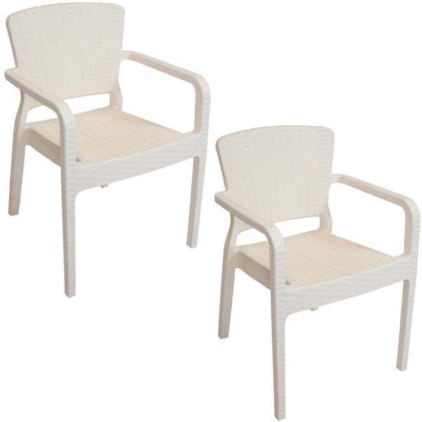 Sunnydaze Segonia Cream Stacking Plastic Indoor/Outdoor Arm Chair (Set of 2)