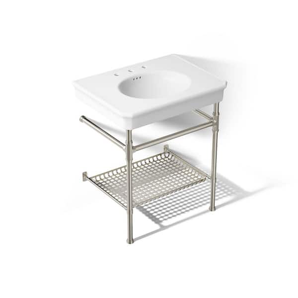 Claude by Studio McGee 30 in. Console Sink with 8 in. Widespread Faucet Holes in White with Vibrant Polished Nickel