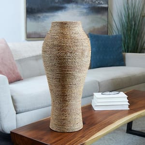 Brown Handmade Tall Wrapped Seagrass Decorative Vase