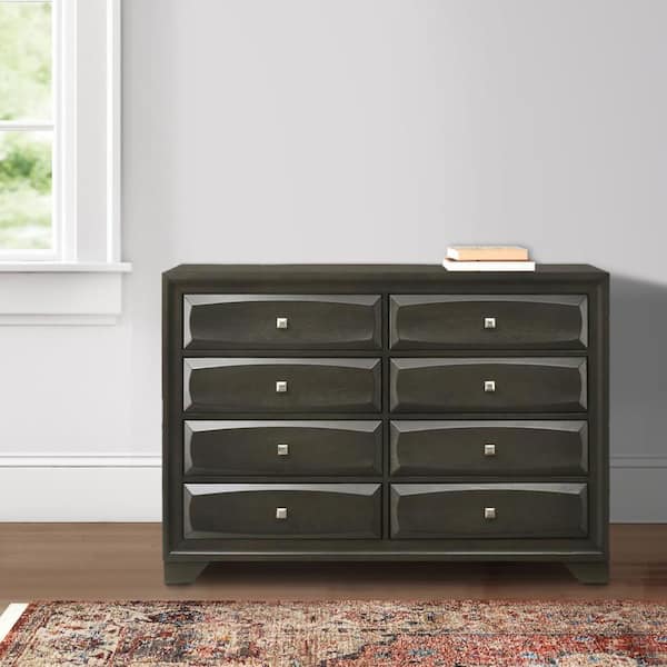 Benjara 58.31 in. Gray 8-Drawer Wooden Dresser Without Mirror