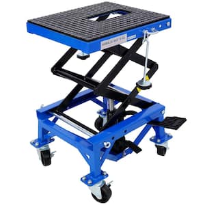 300 lbs. Blue Hydraulic Motorcycle Scissor Jack Lift Foot Step Wheels for Small Dirt Bikes