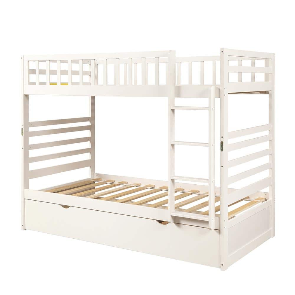 ANBAZAR Twin-Over-Twin Bunk Bed with Movable Trundle, Solid Wood ...