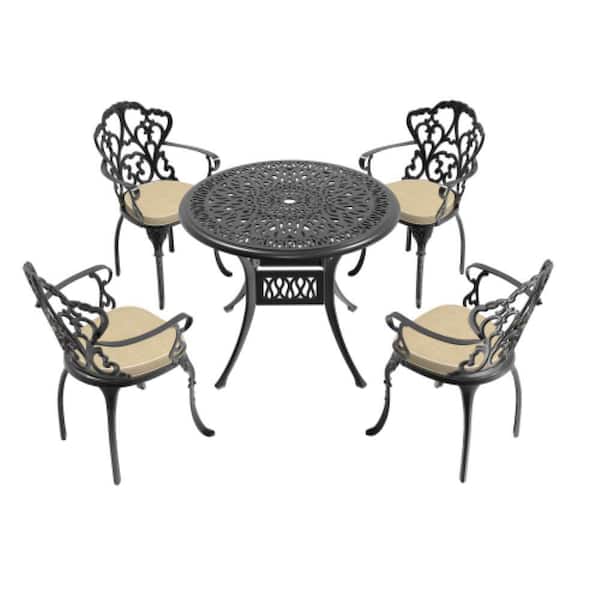 5-Piece Aluminum Outdoor Dining Set with Beige Cushions, Patio Furniture Set