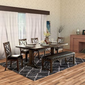 42 in. Brown Wood Double Pedestal Dining Table (Seat of 6)