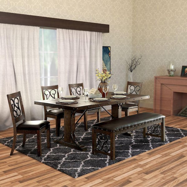 Benjara 42 In. Brown Wood Double Pedestal Dining Table (Seat Of 6 ...