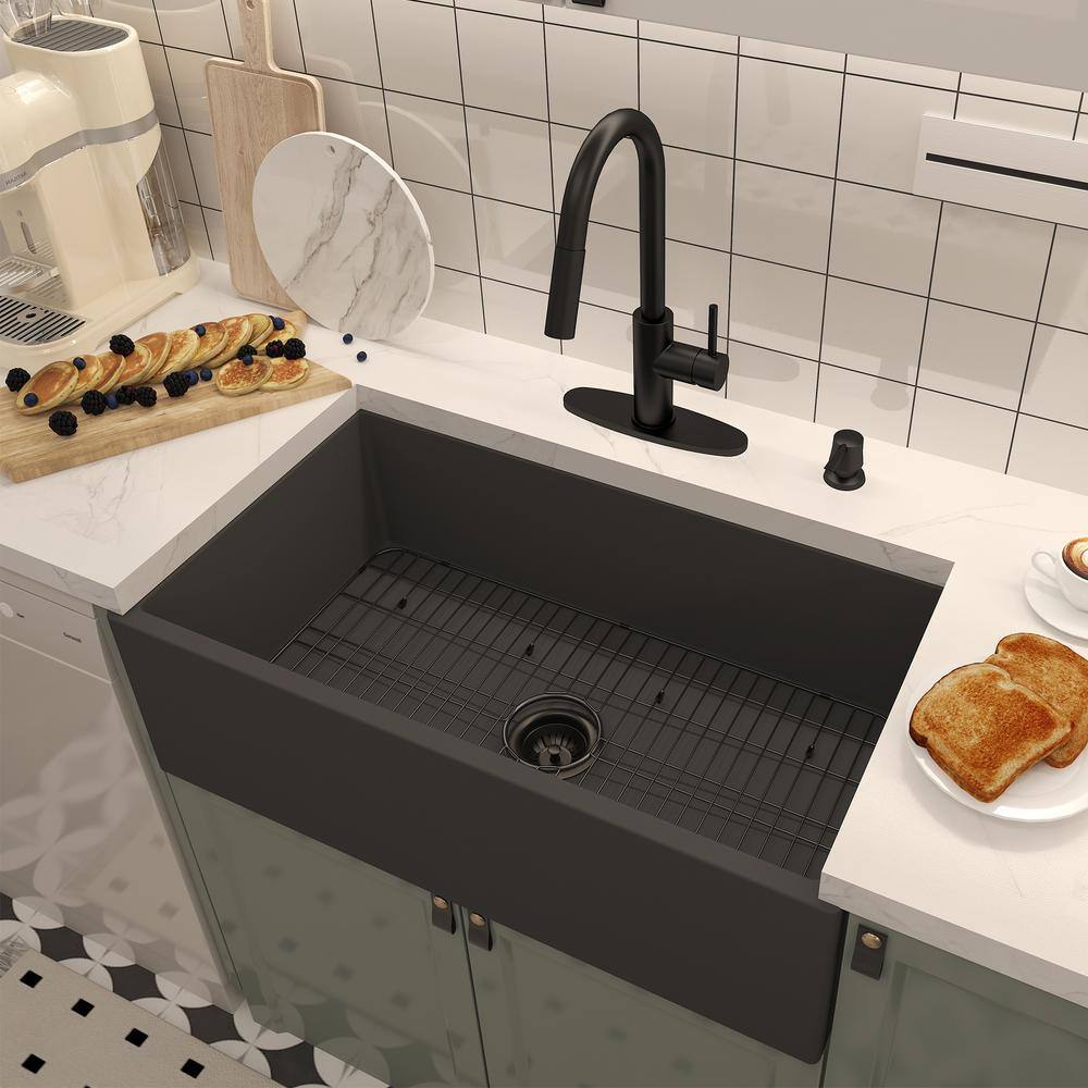 33'' Black Earth Concrete Farmhouse Apron Single Bowl Kitchen Sink