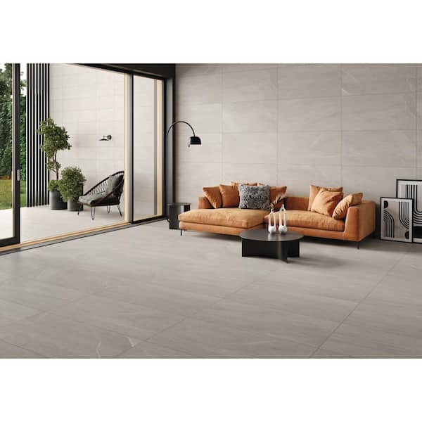 Bellevue Grey 12 in. x 24 in. Matte Porcelain Limestone Look Floor and Wall Tile (14 sq. ft./Case)