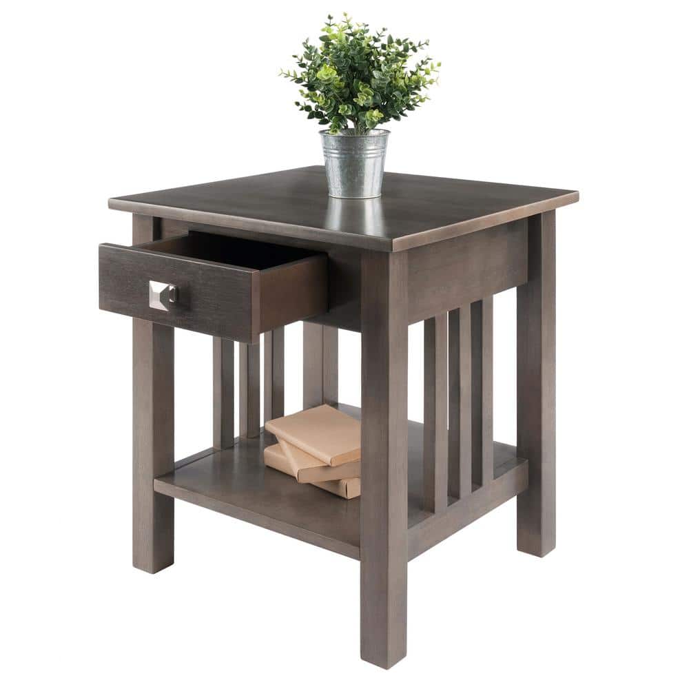 Transitional Stafford Oyster Gray Wood End Table with Storage