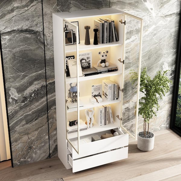 FUFU&GAGA 78.7 in. White Wooden Accent Storage Cabinet With FUFU&GAGA 78.7 in. White Wooden Accent Storage Cabinet With