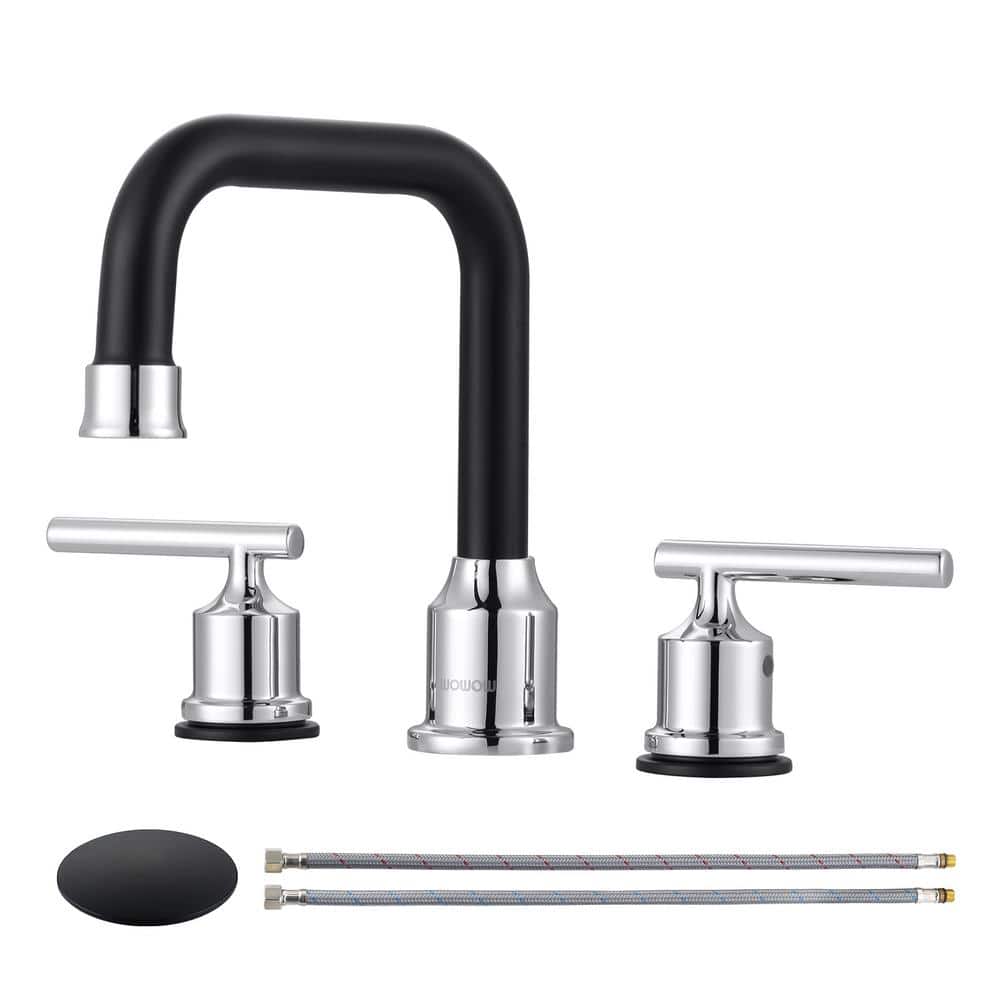 8-Inch Widespread Chrome and Black Stainless Steel Bathroom Faucet