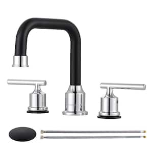 8 in. Widespread Double Handle Bathroom Faucet in Chrome and Black
