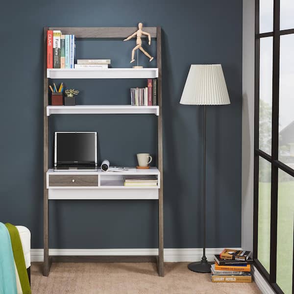 Kurtis 34 in. Rectangular Gray 1 Drawer Ladder Desk with Built-In Storage
