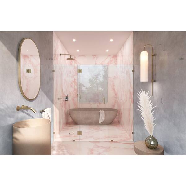 Glass Warehouse Stellar 62.75 in. W x 78 in. H Glass Hinged Pivot Frameless 3-Panel Inline Shower Door in Satin Brass