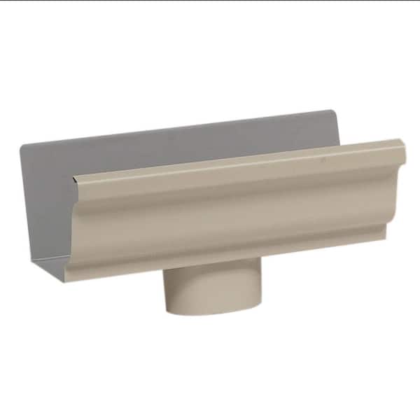 DISCOUNTINUED 5 in. Natural Clay Aluminum K-Style Gutter End with 2 in. x 3 in. Drop Outlet
