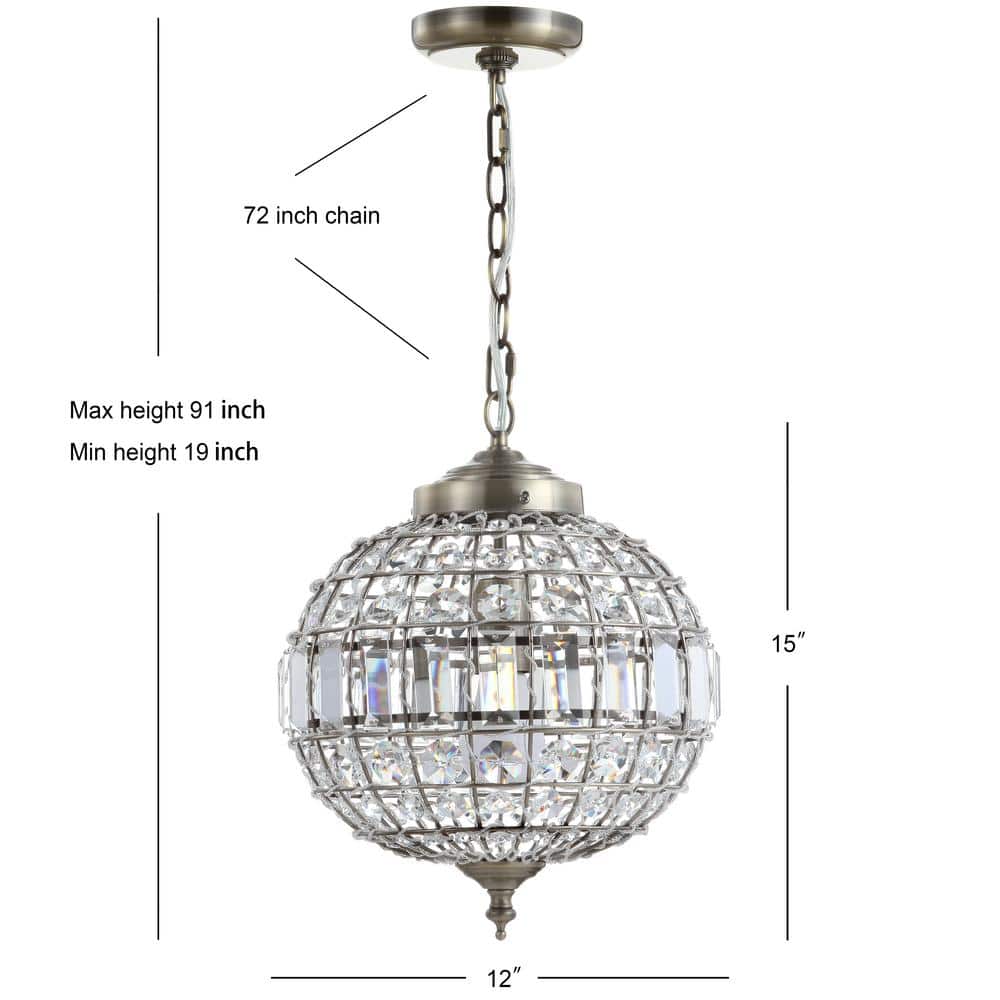Georgina Antique Brass 12" Crystal Globe LED Pendant