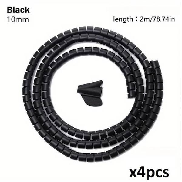 Etokfoks 4pcs. 10 mm Flexible Spiral Cable Organizer, 78.74 in. Management Cable with Clip in Black