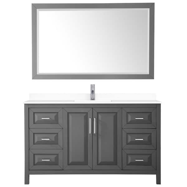 Wyndham Collection Daria 60 in. W x 22 in. D Single Vanity in Dark Gray with Cultured Marble Vanity Top in White with Basin and Mirror