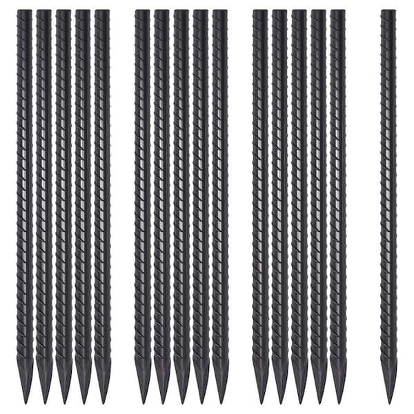 1.33 ft Alloy Steel Stake 16-pack Heavy Duty Ground Anchors Steel Plant Support Garden Stake with Chisel Point End Black