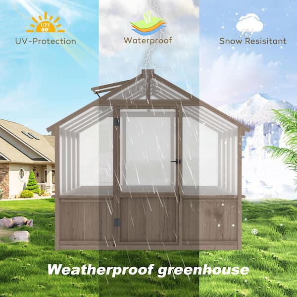 VEIKOUS 8 ft. x 8 ft. Cedar Wood Greenhouse for Outdoors
