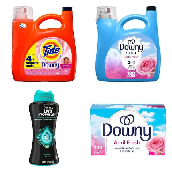 Downy April Fresh Laundry Set: Detergent 132 fl oz, Softener 140 fl oz, Beads 24 oz, Dryer Sheets (240-Count)
