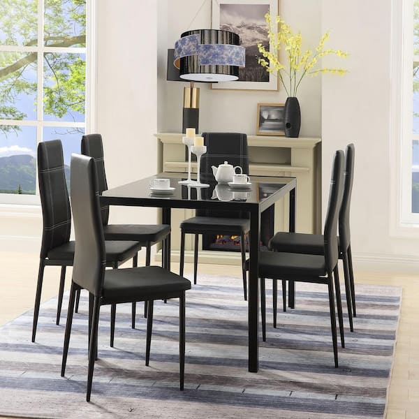 Harper Bright Designs 7 Piece Black, 6 Person Dining Room Table And Chairs