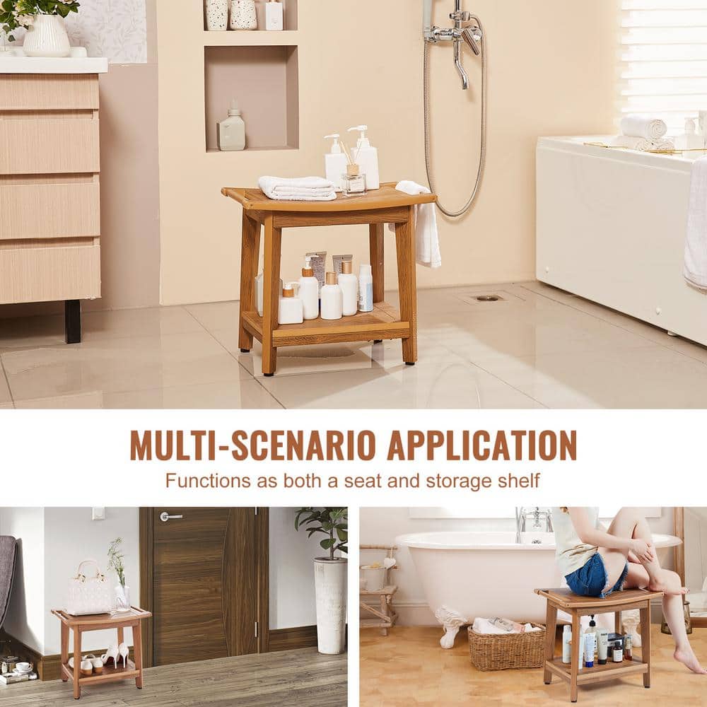 Bamboo and Wood Shower Bench with Shelf