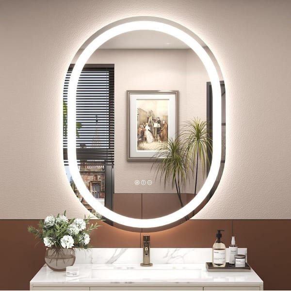 30 in. W x 40 in. H Oval Frameless Super Bright 192 LEDs/M Lighted Anti-Fog Tempered Glass Wall Bathroom Vanity Mirror